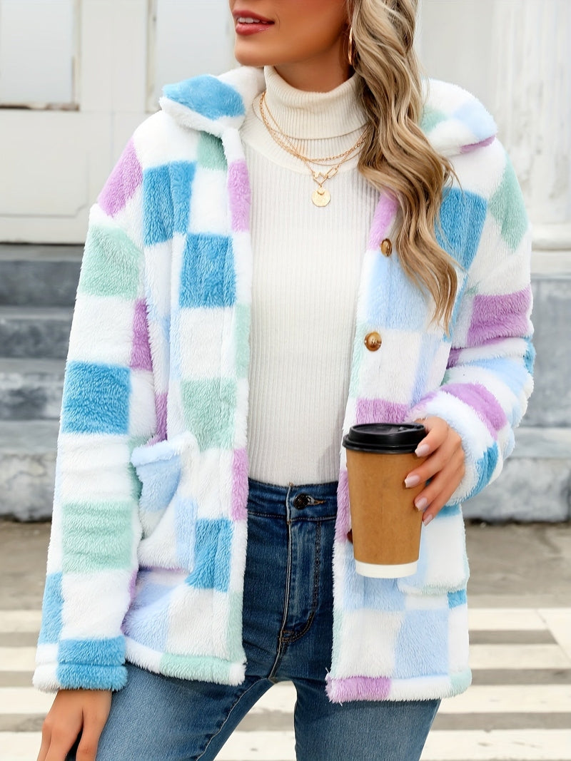 Alivia - Plaid Prints Teddy Coat