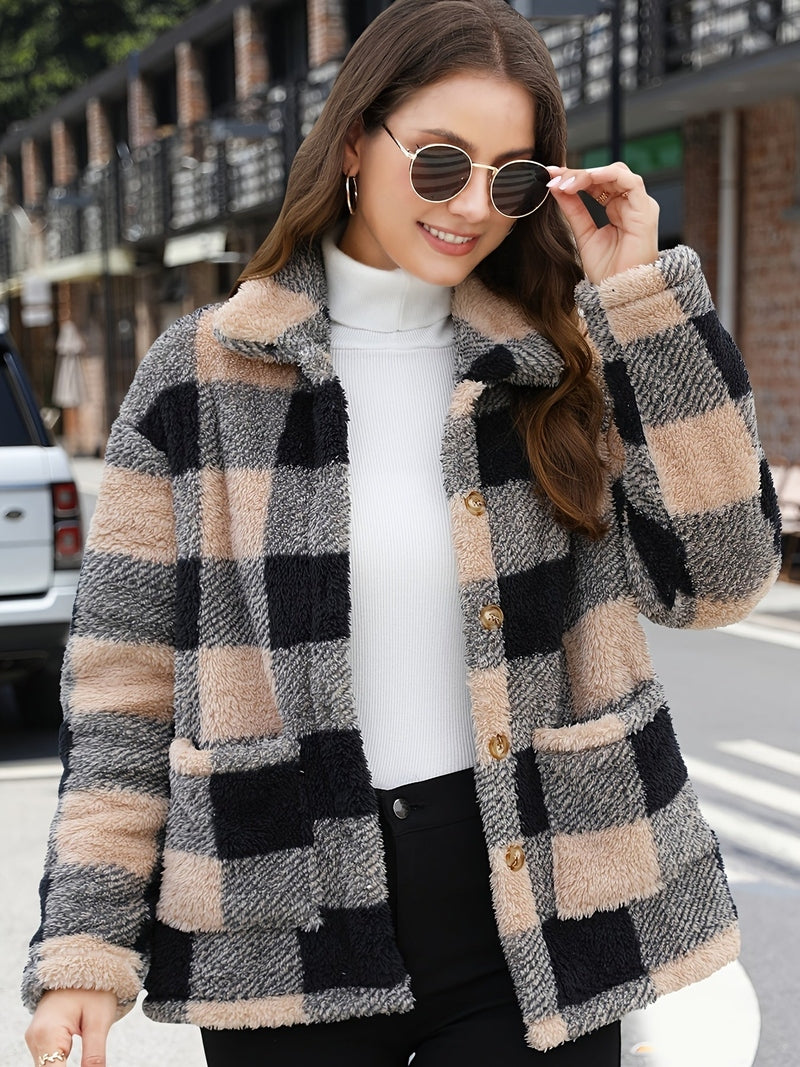 Alivia - Plaid Prints Teddy Coat
